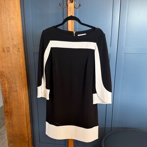 Joseph Ribkoff Black and White Long-Sleeve Shift Dress PRISTINE
